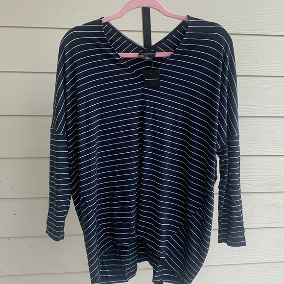 NEW club Monaco rylena blue strip blouse long sleeve top small - Picture 1 of 7